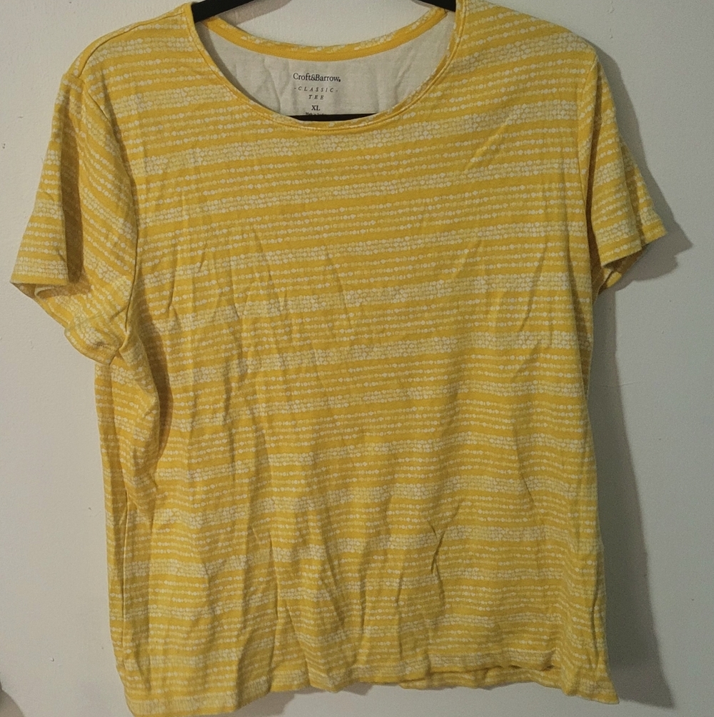 Croft & Barrow Yellow White Striped Classic Tee Shirt Women's XL